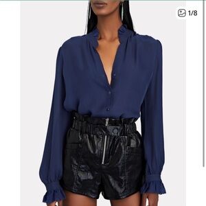 L'AGENCE Blue Silk Blouse
